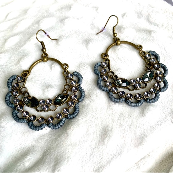 Crystal Crochet Antiqued Bronze Drop Earrings - Picture 2 of 8